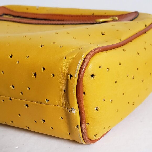 Leather VINTAGE ITALIAN Bag 80s Retro Crossbody Boxy Mustard Yellow Tan Brown - Picture 7 of 16